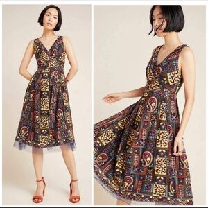 Anthropologie Eva Franco Cecily Embroidered Midi Dress Tulle